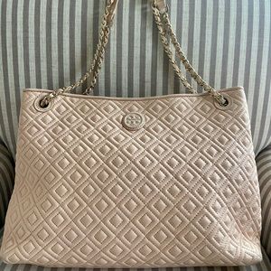 Tory Burch Marion Quilted Tote Bag - Light Oak